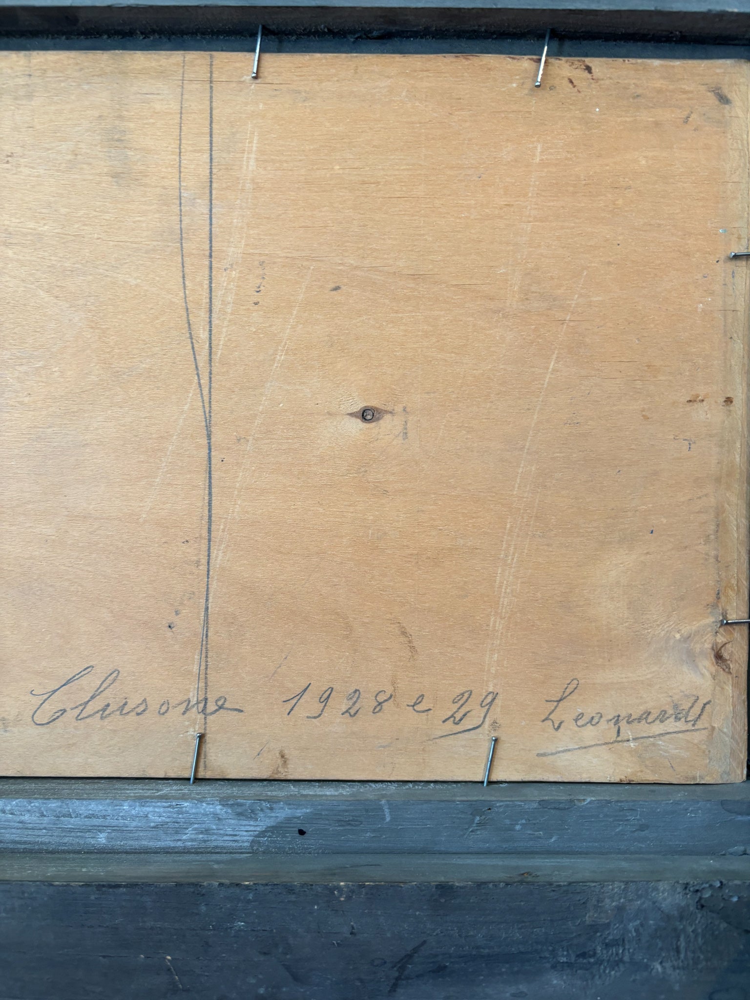 Oil painting on wood by Clusone with Leonardi's train from 1928-1929