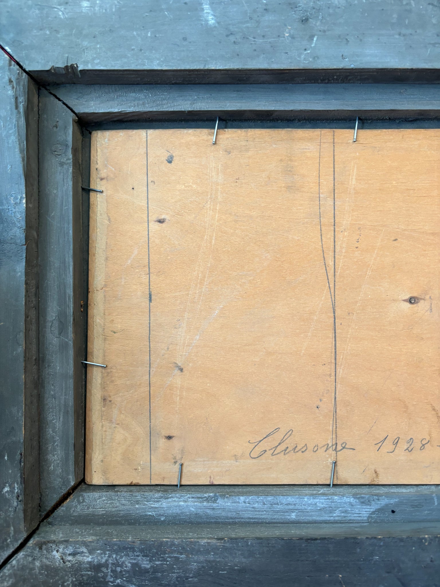 Oil painting on wood by Clusone with Leonardi's train from 1928-1929