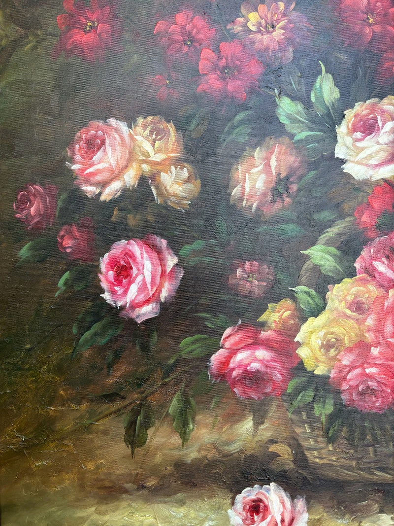 Oil Painting on Canvas of Still Life of Flowers by Unknown Author