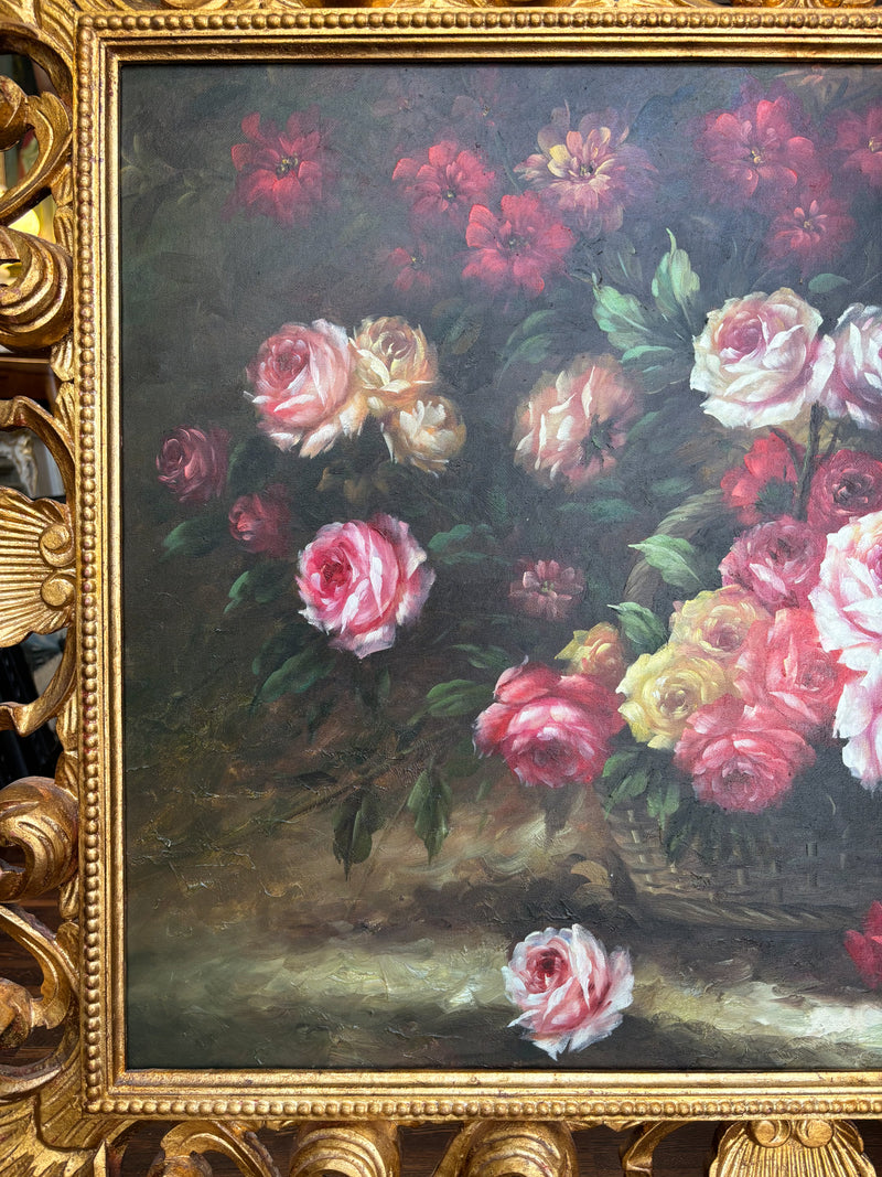 Oil Painting on Canvas of Still Life of Flowers by Unknown Author