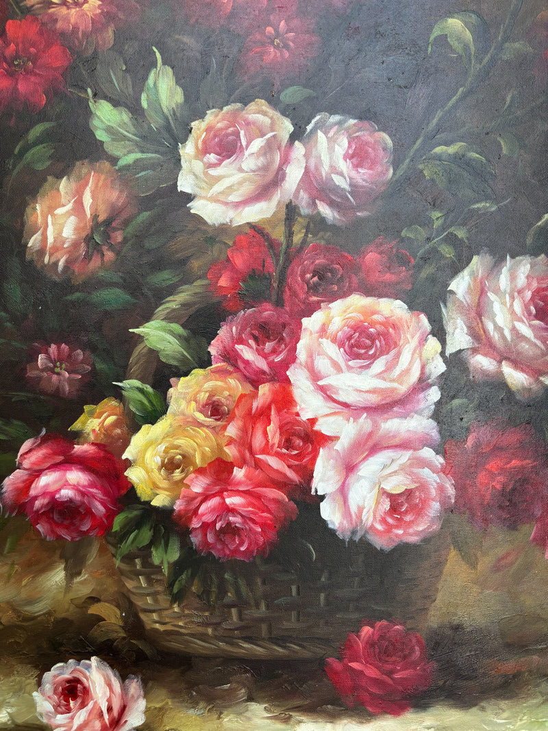 Oil Painting on Canvas of Still Life of Flowers by Unknown Author