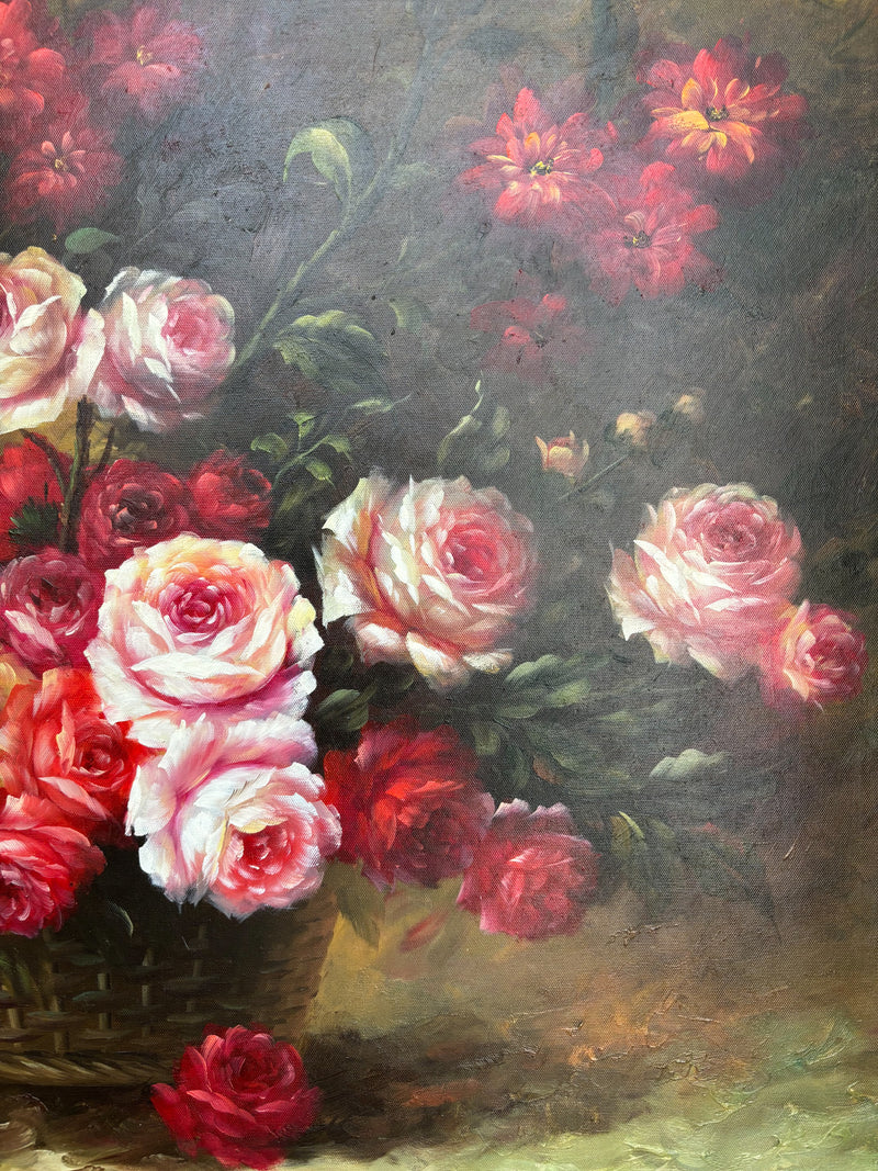 Oil Painting on Canvas of Still Life of Flowers by Unknown Author