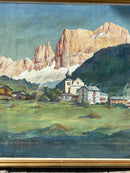Dipinto Tempera di Carta 'Il Catenaccio al Tramonto da Fiè' di Fausto Cattaneo del 1950