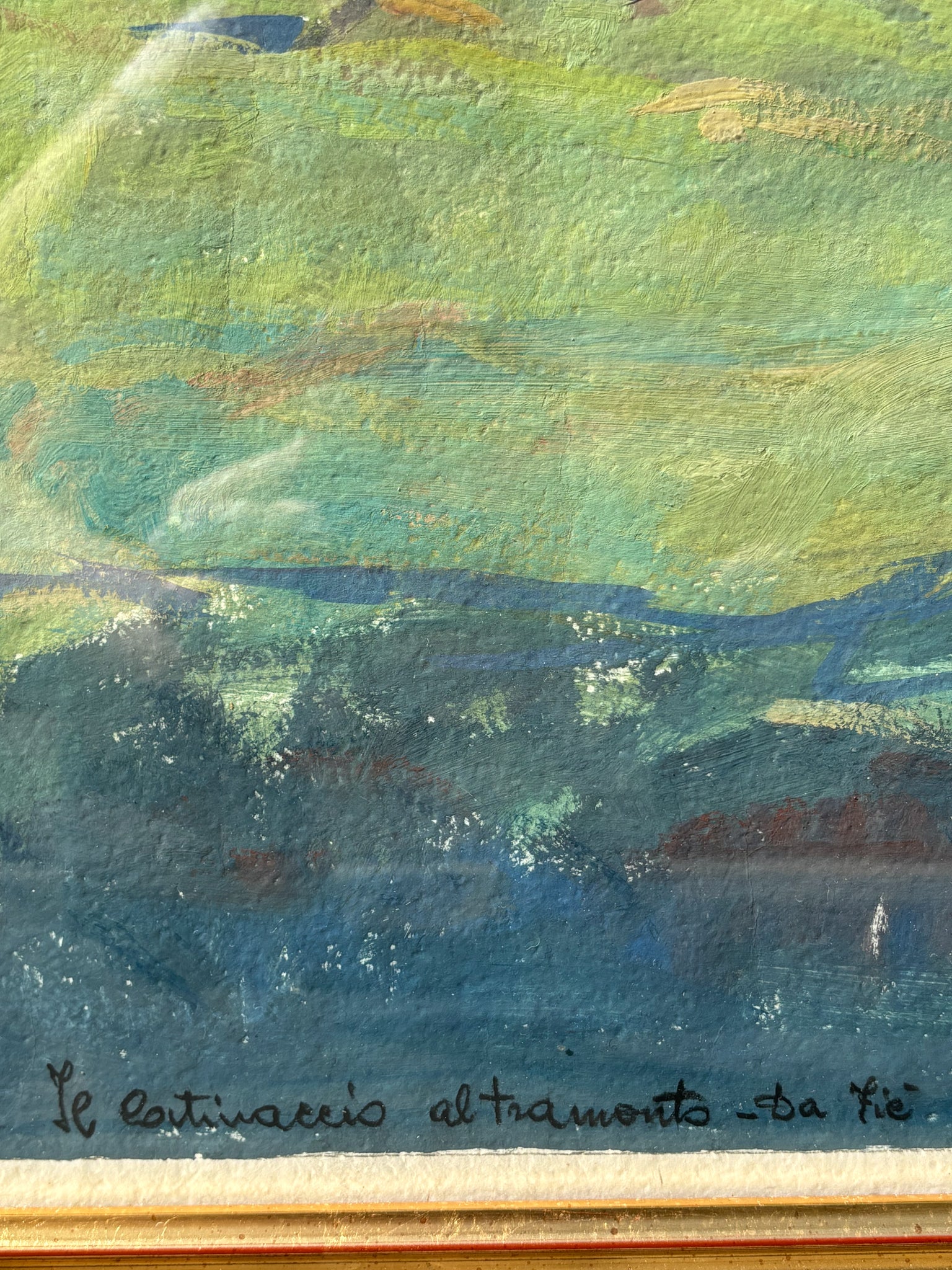 Tempera Paper Painting 'The Catenaccio at Sunset from Fiè' by Fausto Cattaneo from 1950