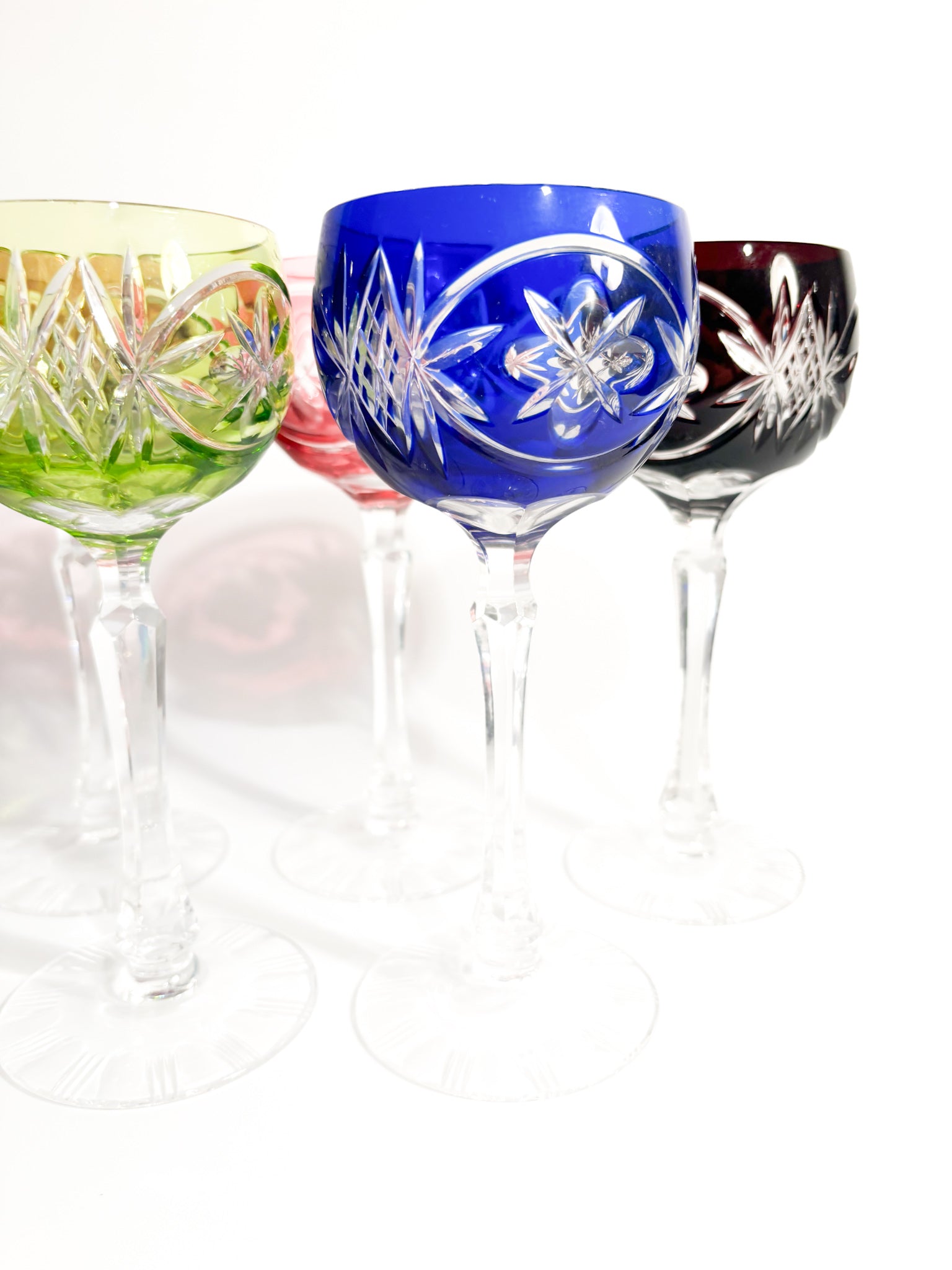 Set of Six Multicolored French Crystal Glasses from the 1950s