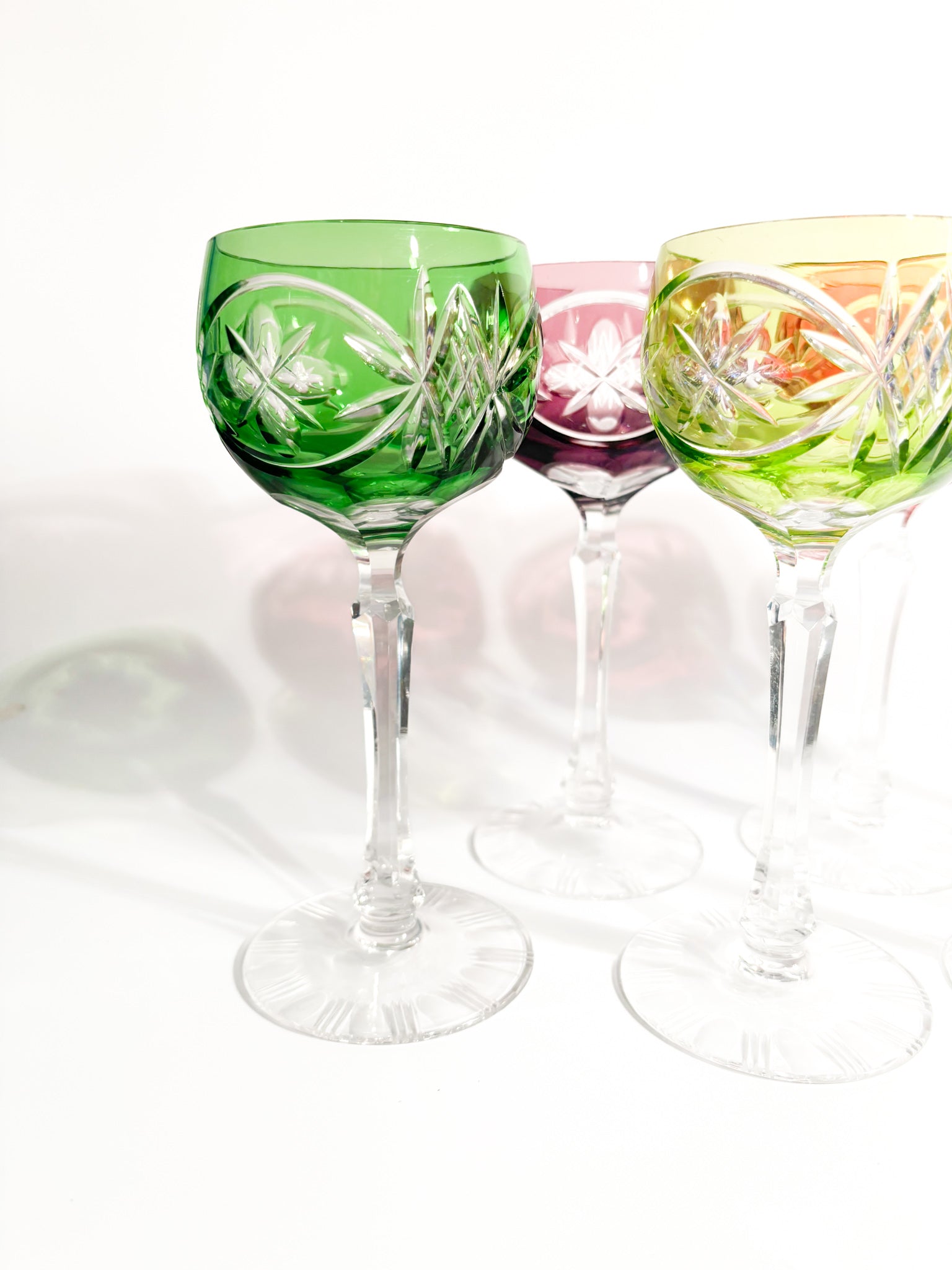 Set of Six Multicolored French Crystal Glasses from the 1950s