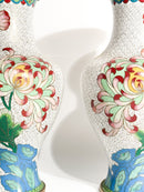 Coppia di Vasi Cinesi Cloisonné con Motivi Floreali e Colibrì Anni 50