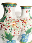 Coppia di Vasi Cinesi Cloisonné con Motivi Floreali e Colibrì Anni 50