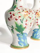 Coppia di Vasi Cinesi Cloisonné con Motivi Floreali e Colibrì Anni 50