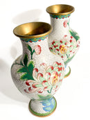 Coppia di Vasi Cinesi Cloisonné con Motivi Floreali e Colibrì Anni 50