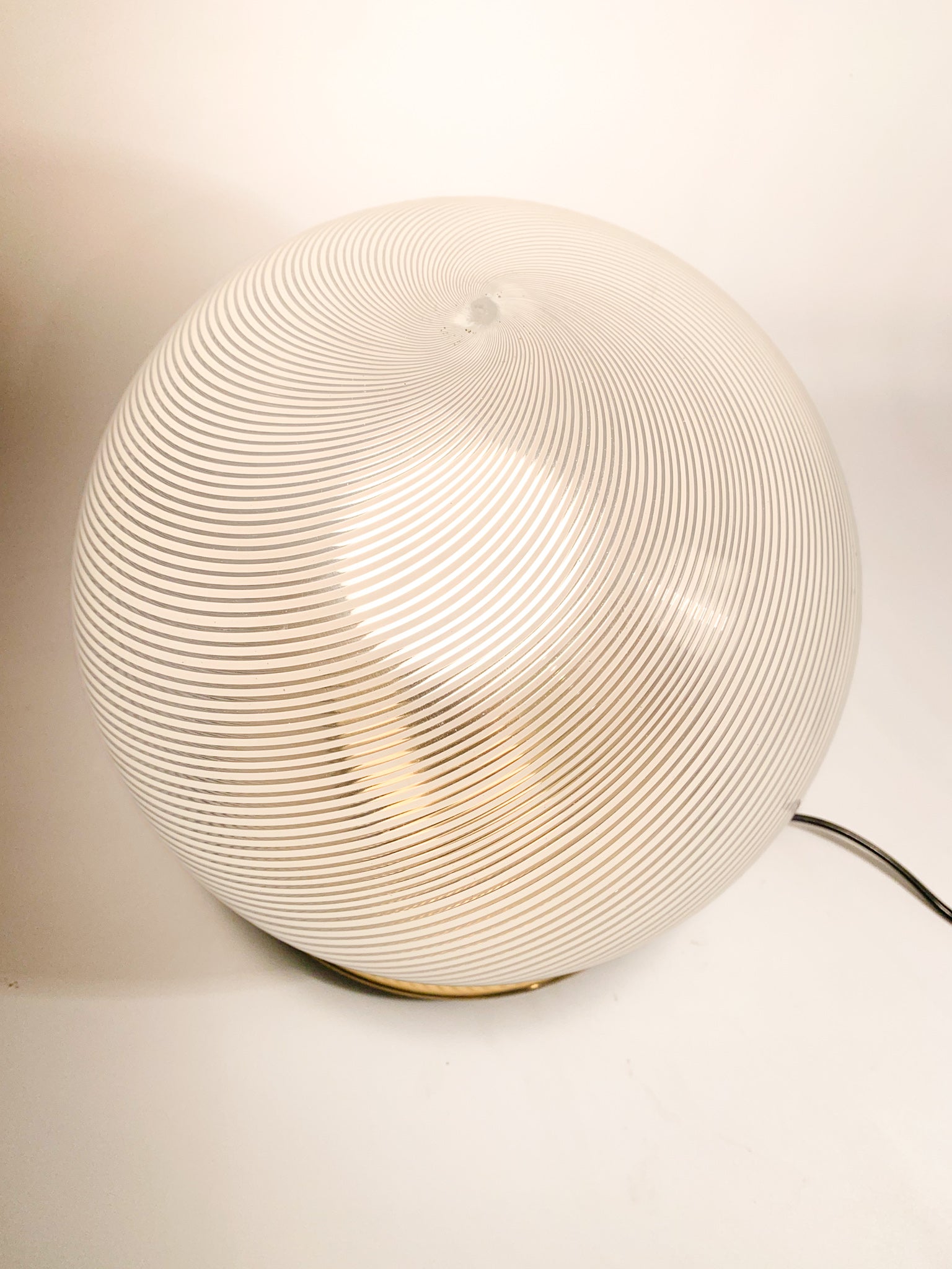 White Spiral Murano Glass and Brass Bubble Lamp, 1960s