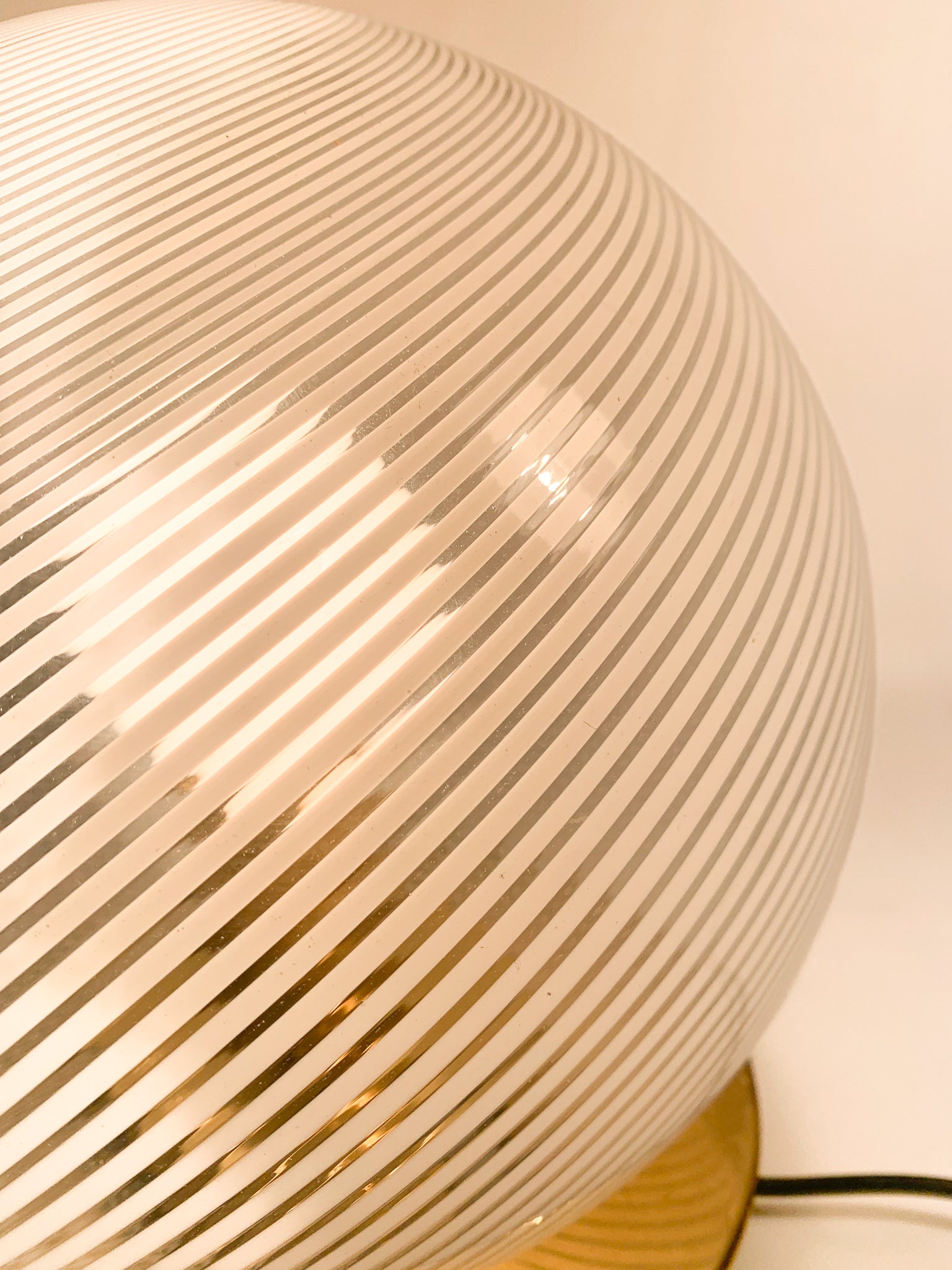 White Spiral Murano Glass and Brass Bubble Lamp, 1960s