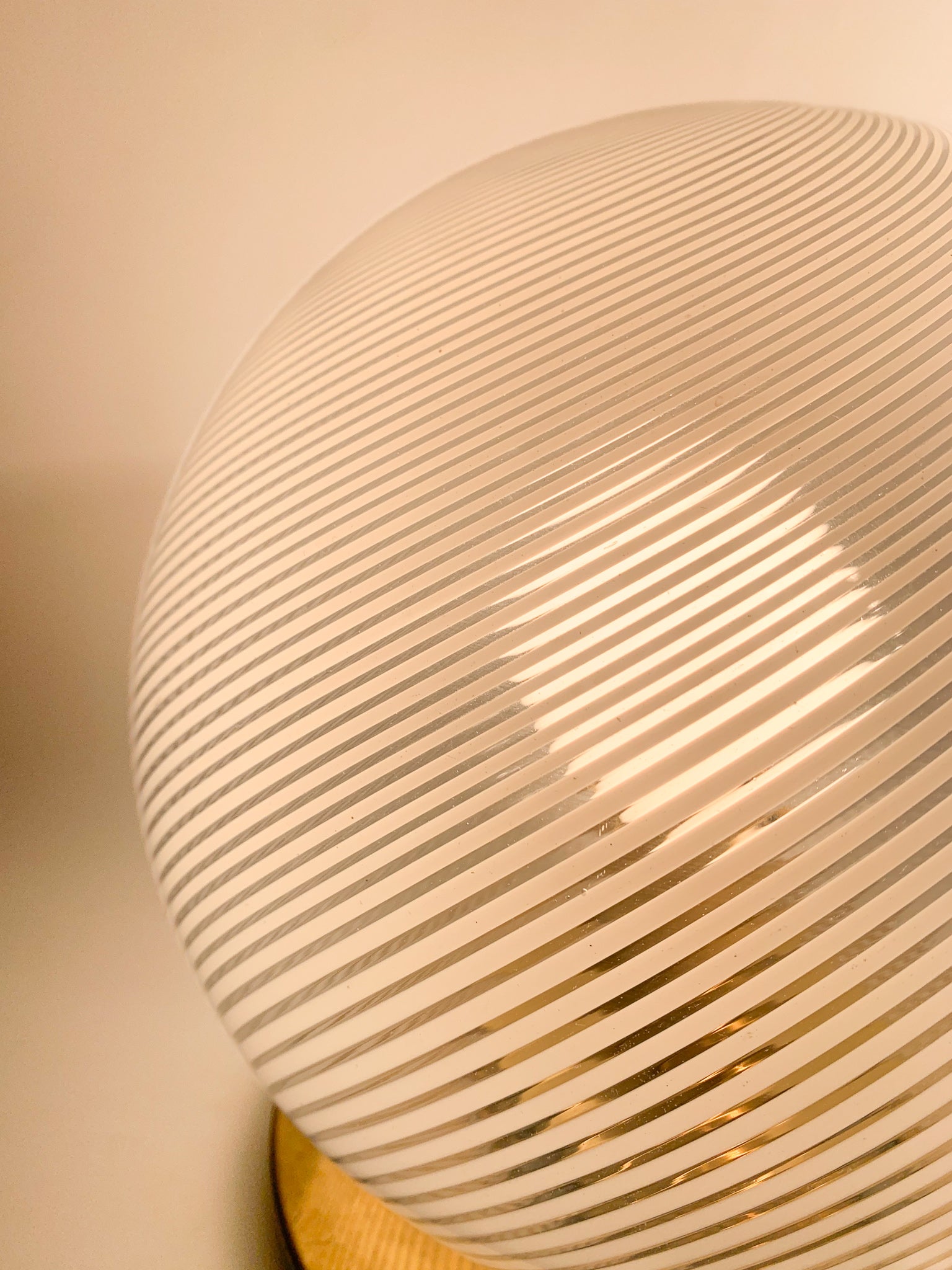 White Spiral Murano Glass and Brass Bubble Lamp, 1960s