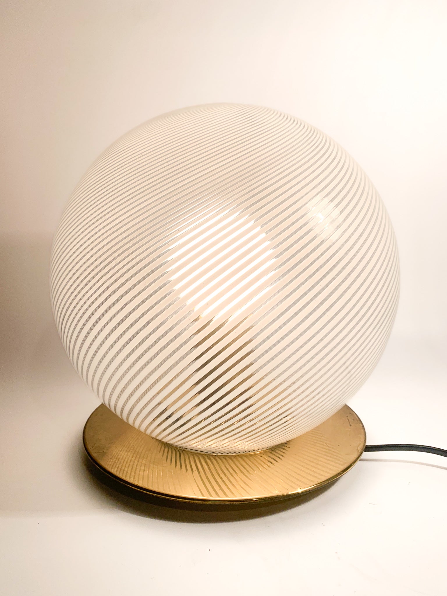 White Spiral Murano Glass and Brass Bubble Lamp, 1960s