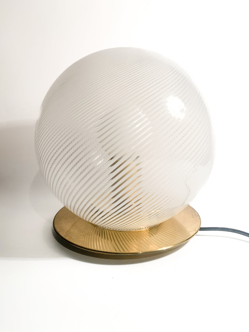 White Spiral Murano Glass and Brass Bubble Lamp, 1960s