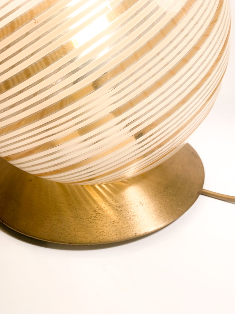 Spherical Lamp in White and Gold Murano Glass with Spiral and Brass, 1960s