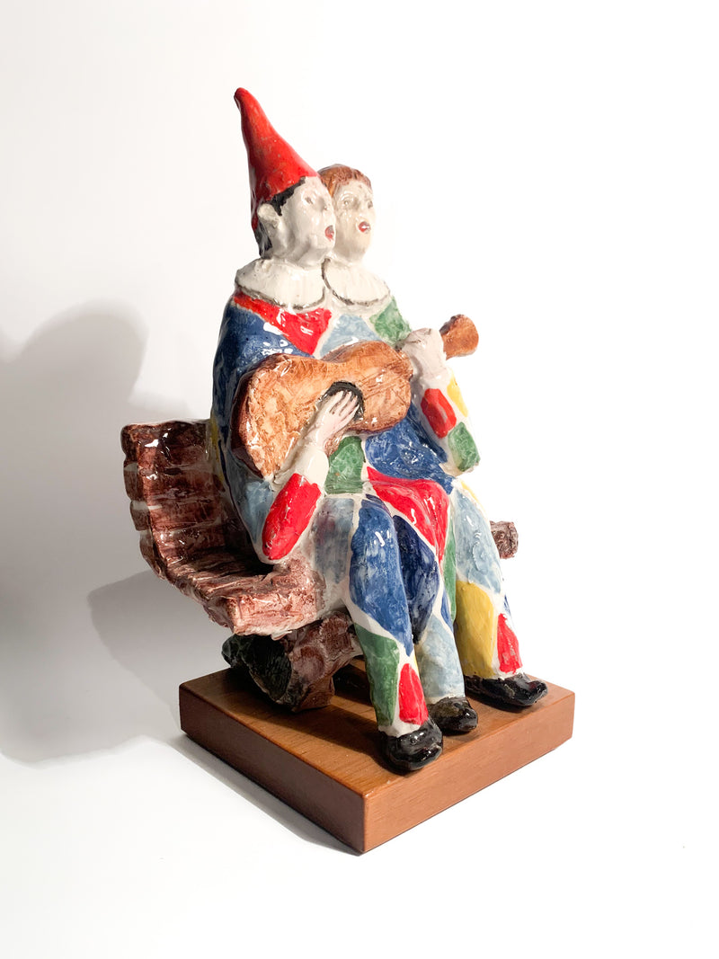 Ceramic Sculpture of a Couple of Musicians by Walter Pozzi, 1980s