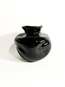 Dented Italian Painted Black Ceramic Vase from the 1980s