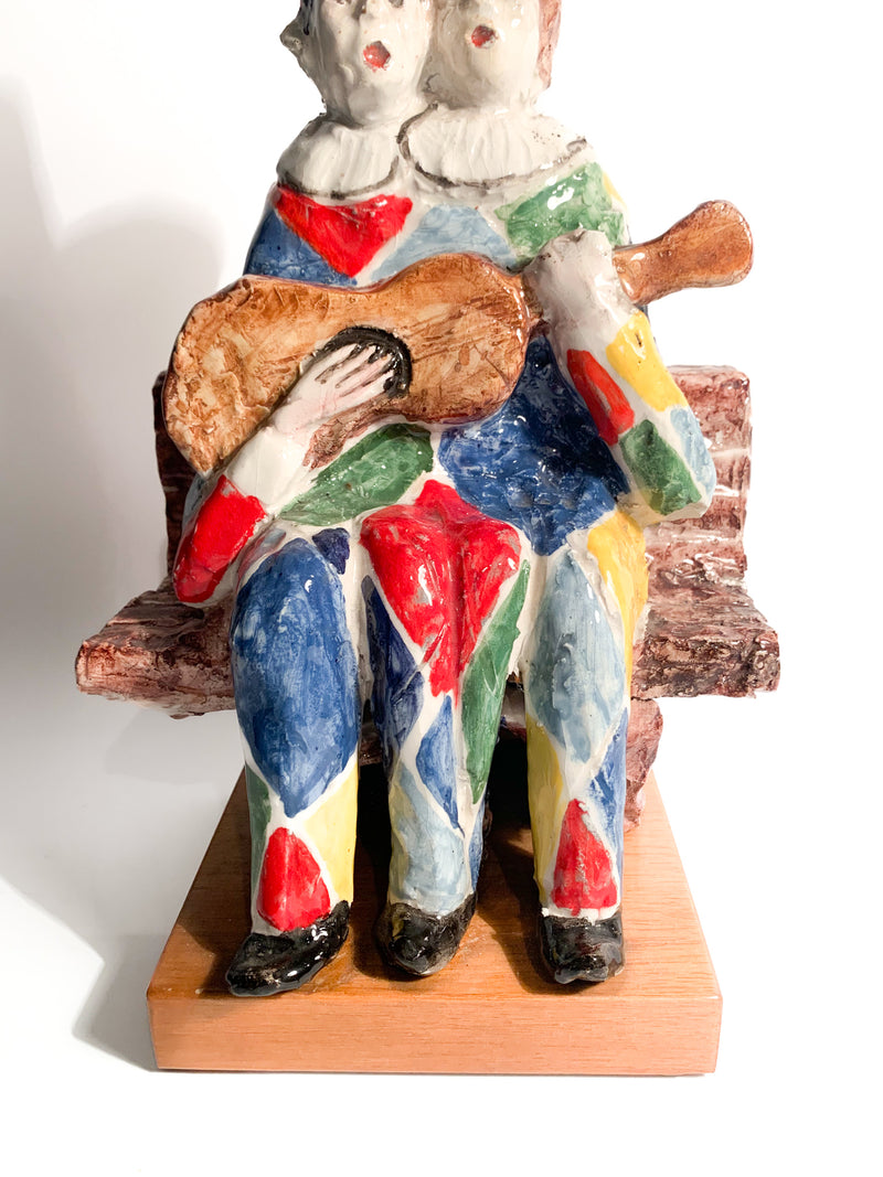 Ceramic Sculpture of a Couple of Musicians by Walter Pozzi, 1980s