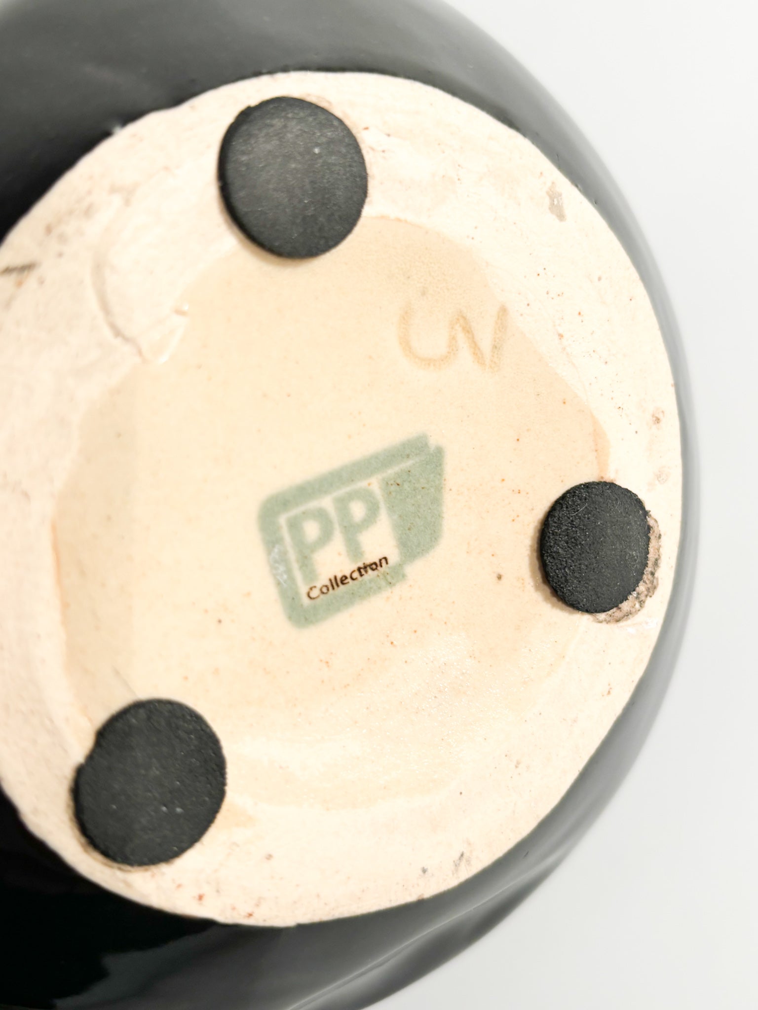 Dented Italian Painted Black Ceramic Vase from the 1980s