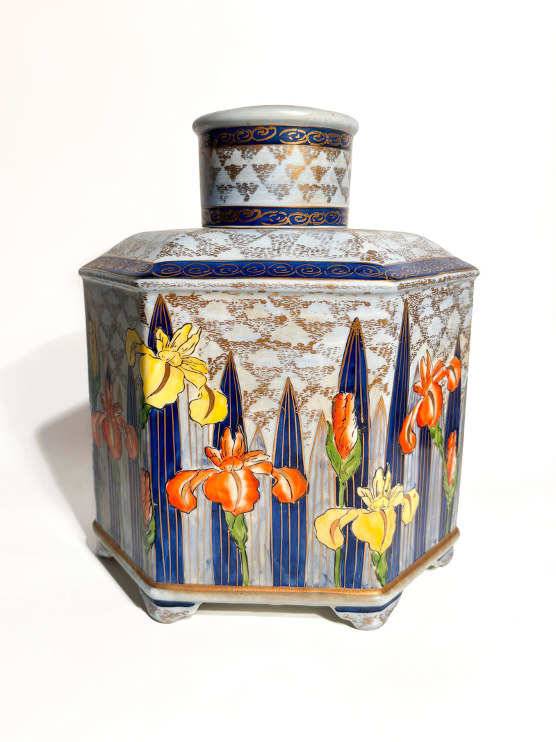 Vaso Potiche Art Nouveau in Ceramica Italiana Dipinta a Mano Anni 20
