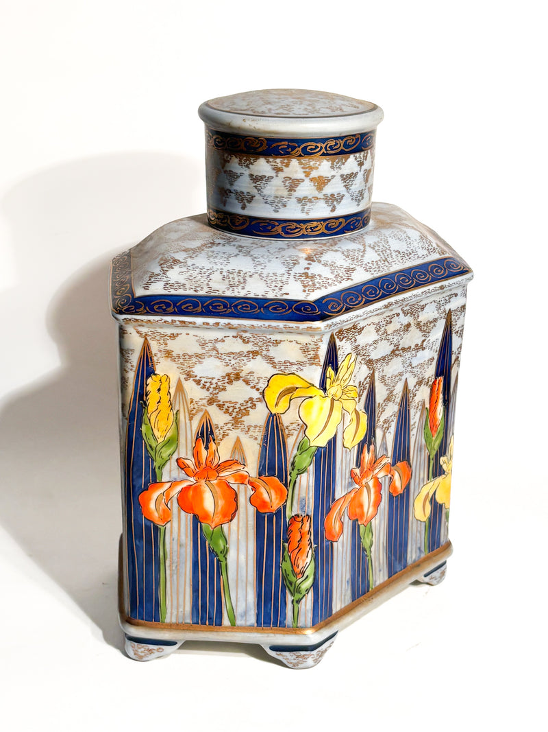 Vaso Potiche Art Nouveau in Ceramica Italiana Dipinta a Mano Anni 20
