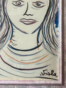 Dipinto Tecnica Mista su Carta di Ritratto Femminile di Giuseppe Viola Anni 70