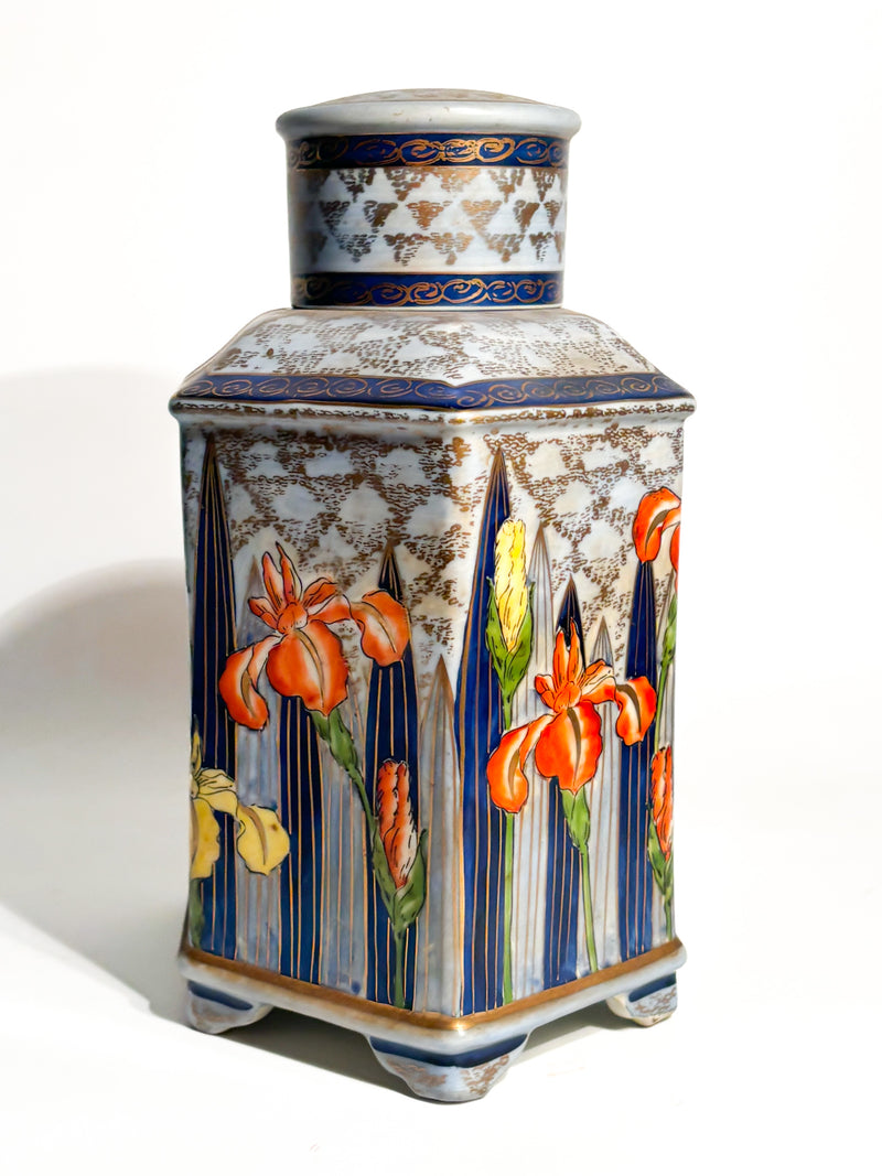 Vaso Potiche Art Nouveau in Ceramica Italiana Dipinta a Mano Anni 20