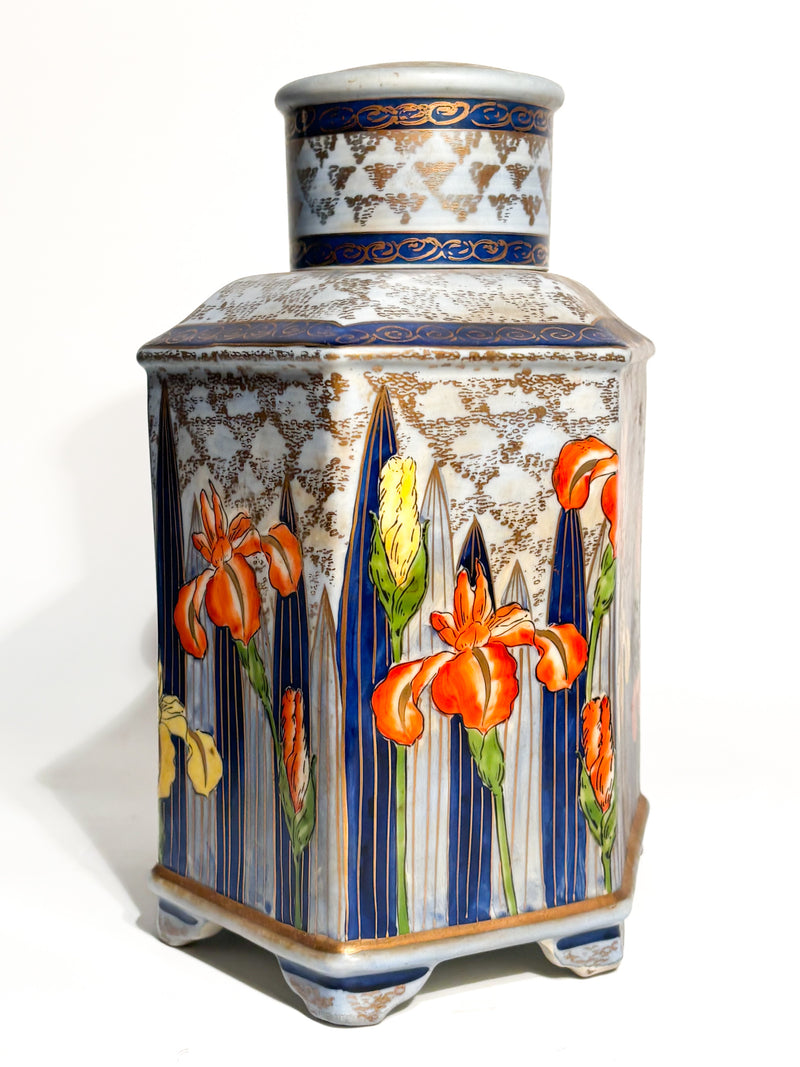 Vaso Potiche Art Nouveau in Ceramica Italiana Dipinta a Mano Anni 20