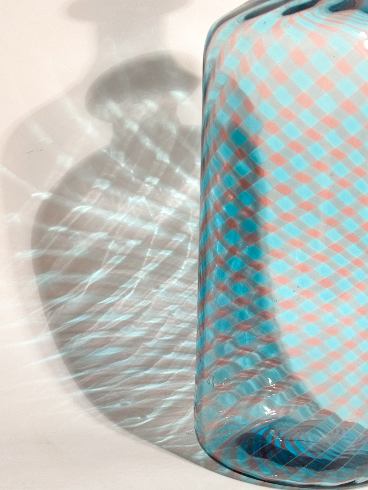 Monofiore La Murrina Vase in Murano Glass Blue and Pink Cane Work 80s