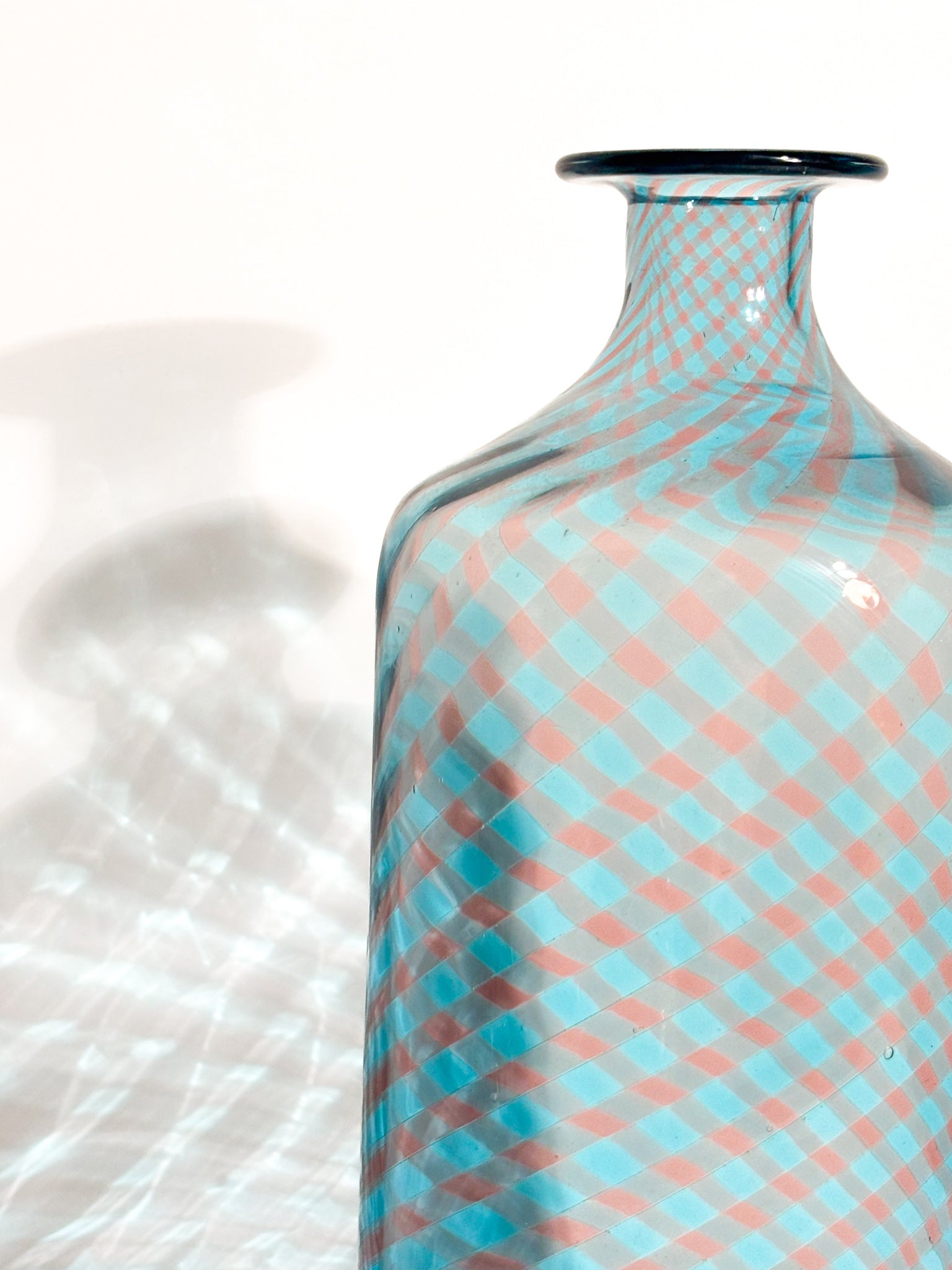 Monofiore La Murrina Vase in Murano Glass Blue and Pink Cane Work 80s