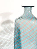 Vaso Monofiore La Murrina in Vetro di Murano Azzurro e Rosa Lavorazione a Canne Anni 80