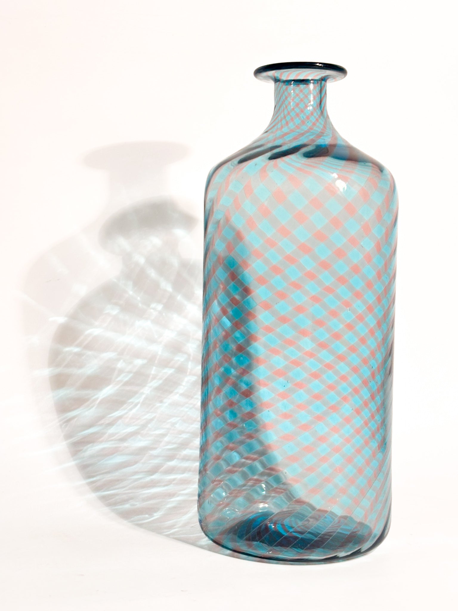 Monofiore La Murrina Vase in Murano Glass Blue and Pink Cane Work 80s