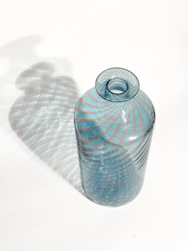 Vaso Monofiore La Murrina in Vetro di Murano Azzurro e Rosa Lavorazione a Canne Anni 80