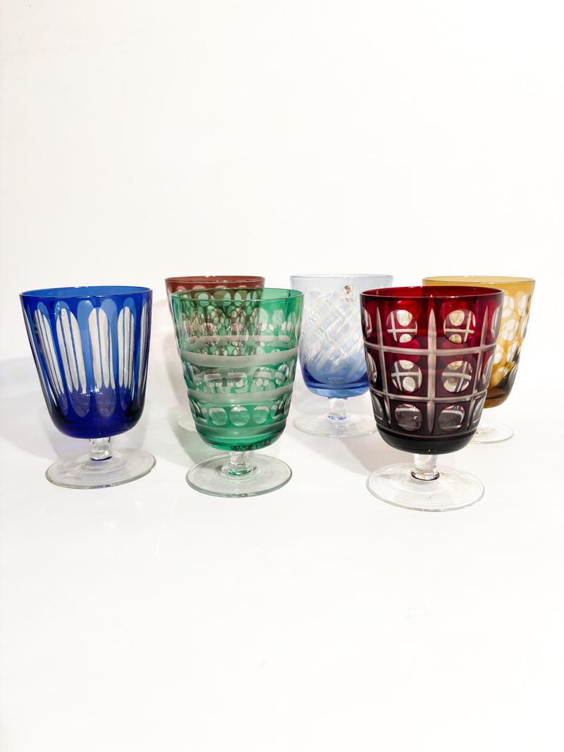Set da Sei Bicchieri Multicolore in Cristallo di Boemia Anni 90