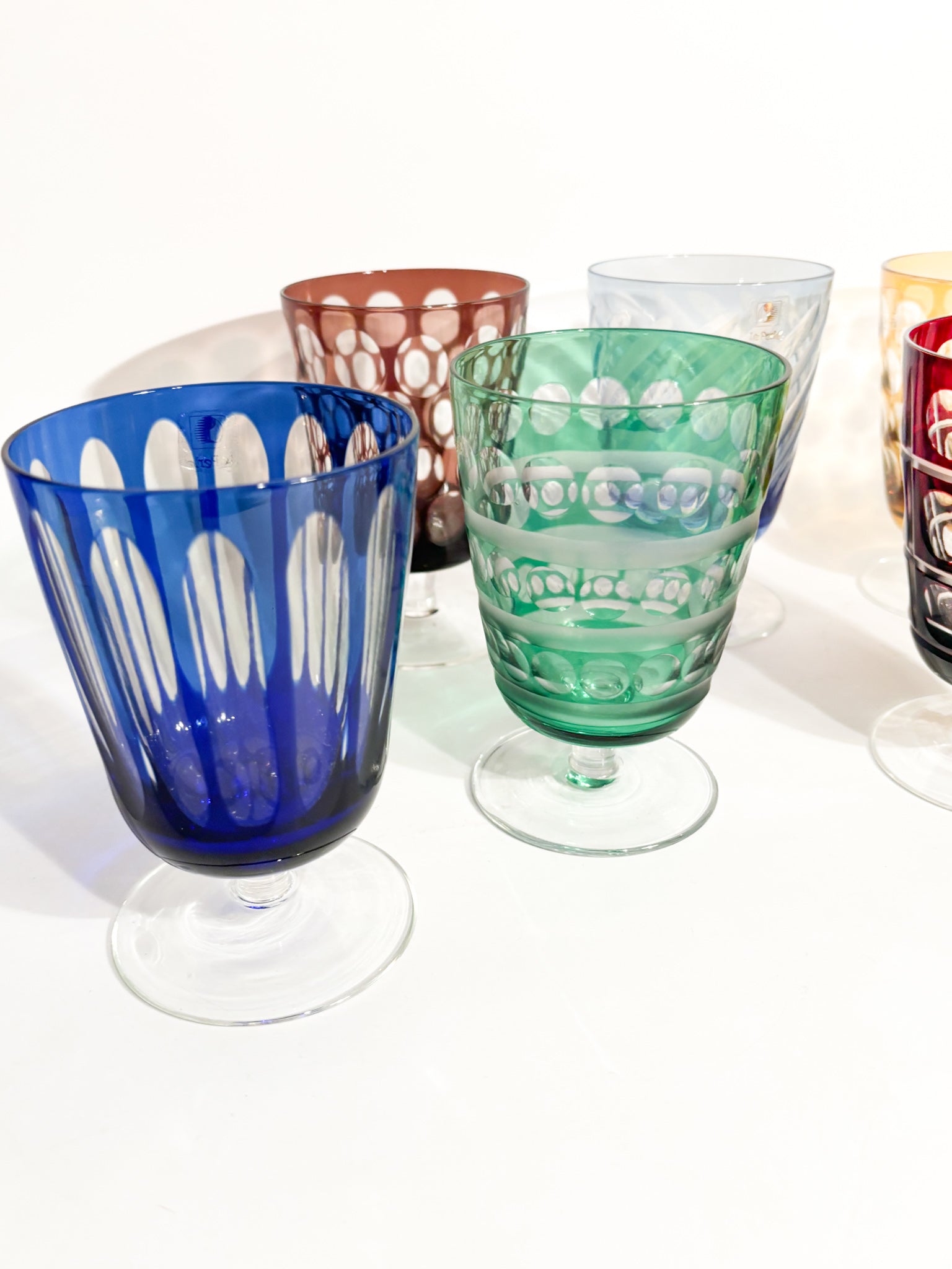 Set da Sei Bicchieri Multicolore in Cristallo di Boemia Anni 90