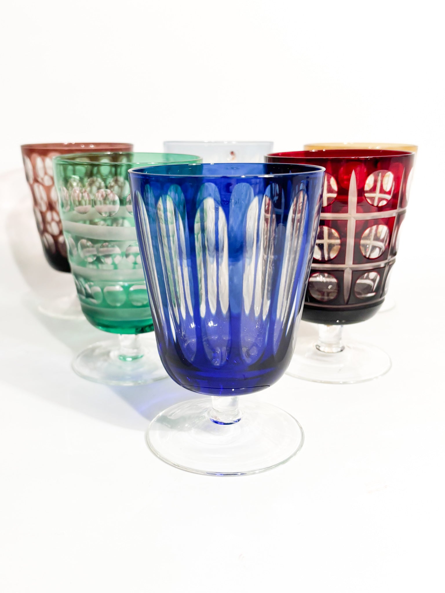 Set da Sei Bicchieri Multicolore in Cristallo di Boemia Anni 90