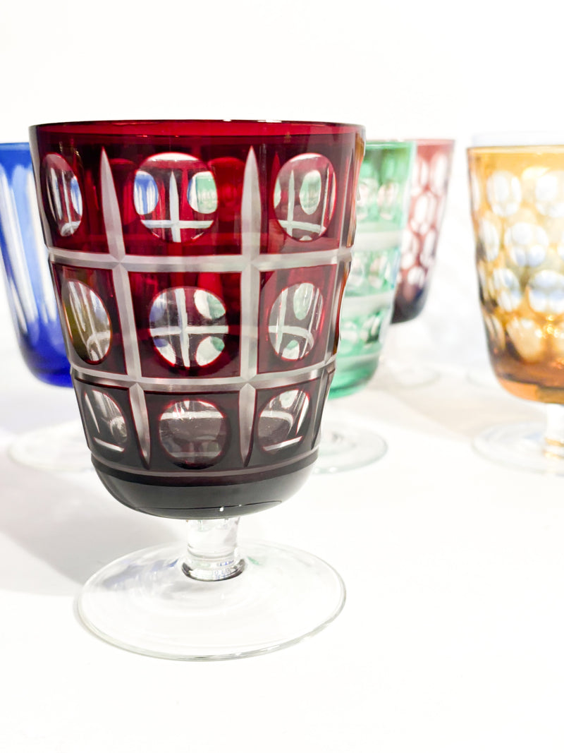 Set da Sei Bicchieri Multicolore in Cristallo di Boemia Anni 90