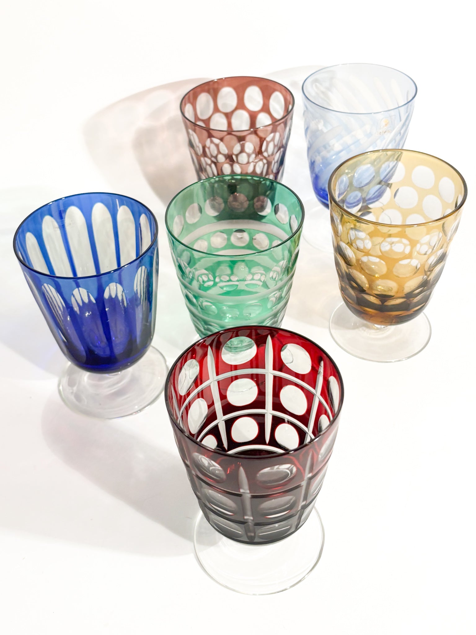 Set da Sei Bicchieri Multicolore in Cristallo di Boemia Anni 90