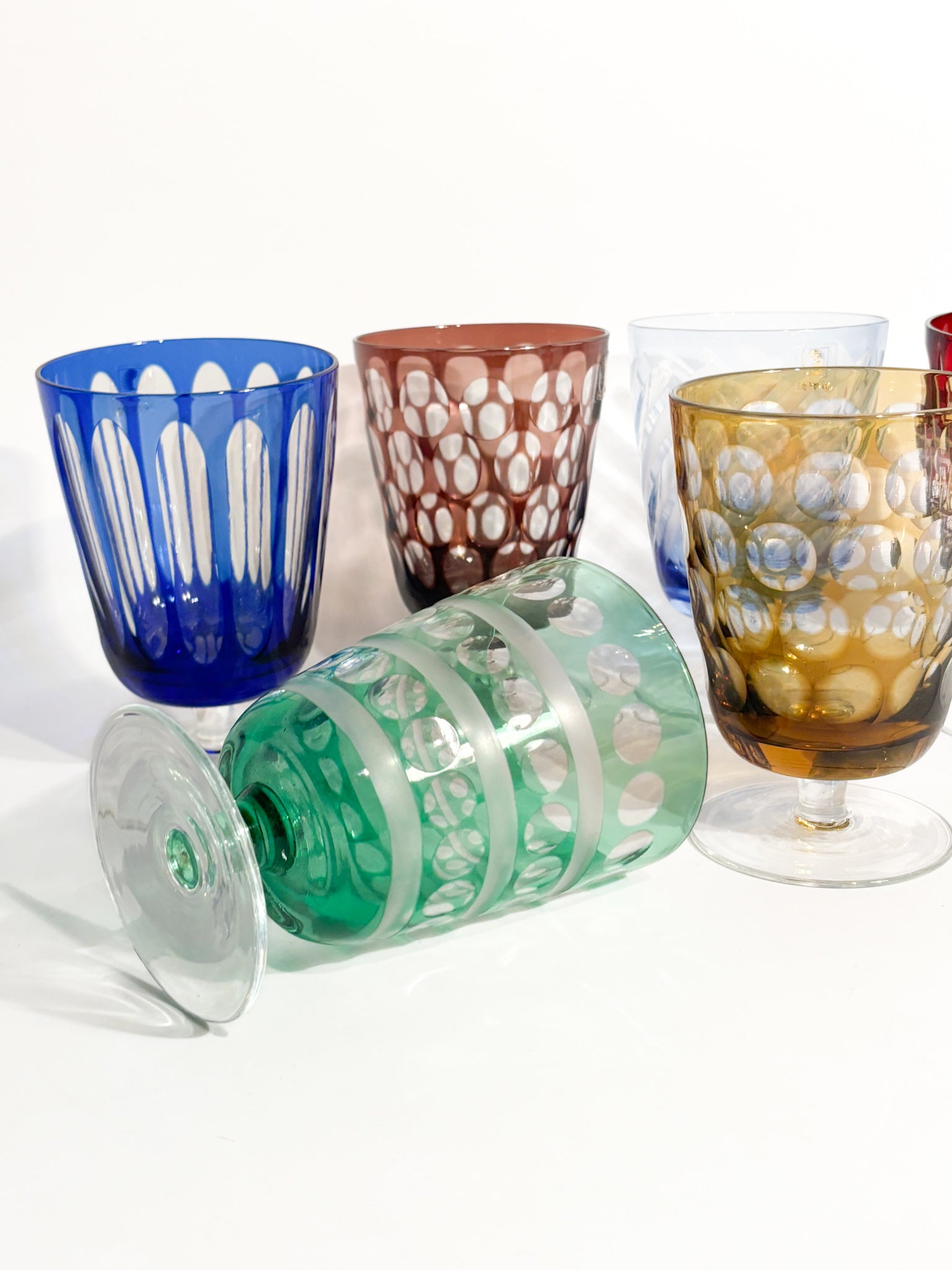 Set da Sei Bicchieri Multicolore in Cristallo di Boemia Anni 90