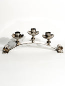 Portacandele Triplo in Metallo Argentato Manifattura Italiana Anni 50