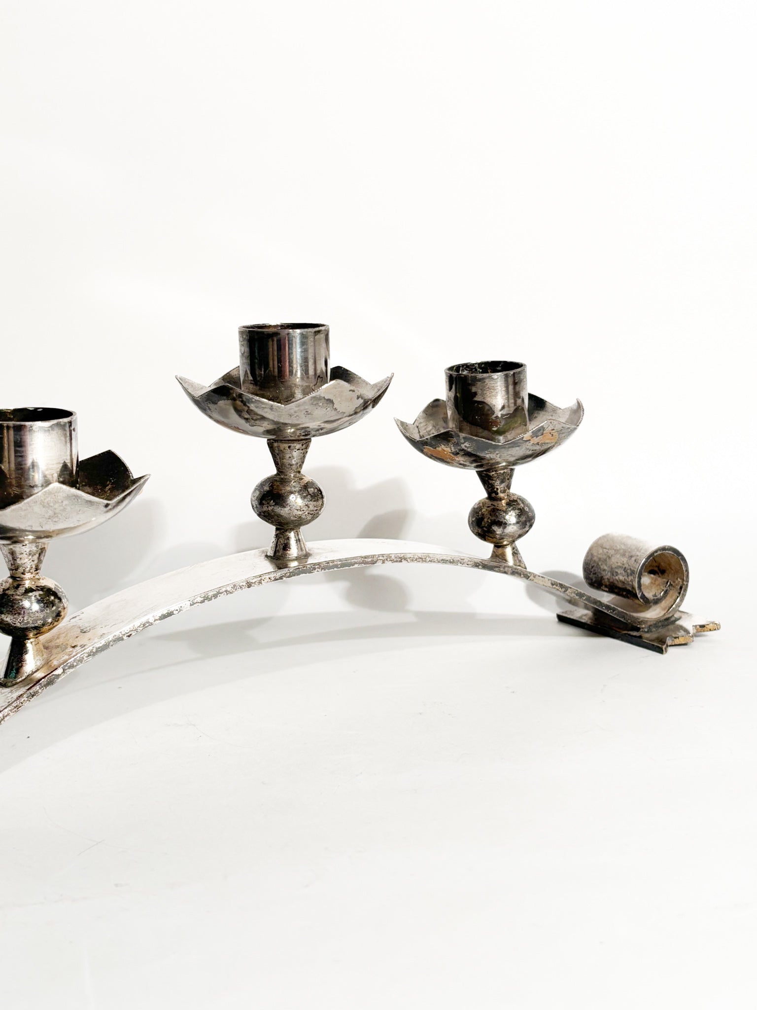 Portacandele Triplo in Metallo Argentato Manifattura Italiana Anni 50