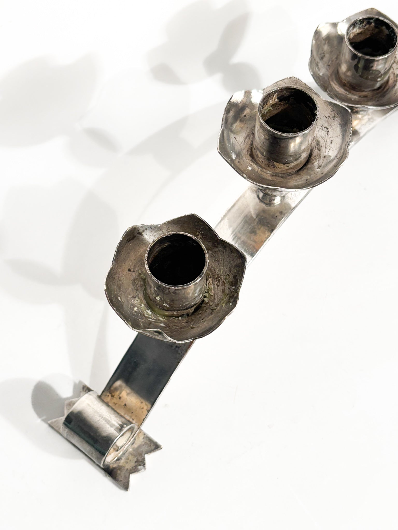 Portacandele Triplo in Metallo Argentato Manifattura Italiana Anni 50