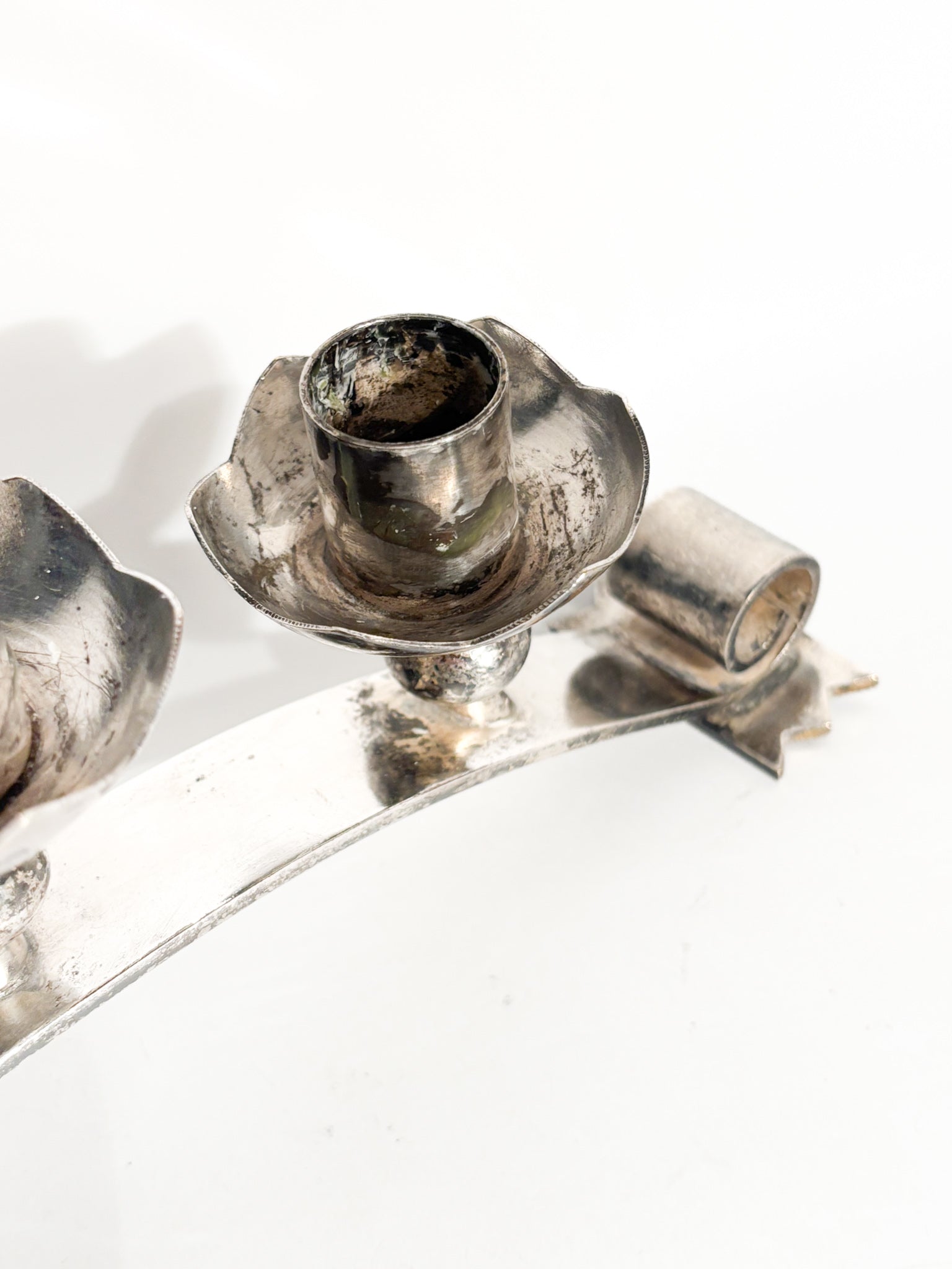 Portacandele Triplo in Metallo Argentato Manifattura Italiana Anni 50