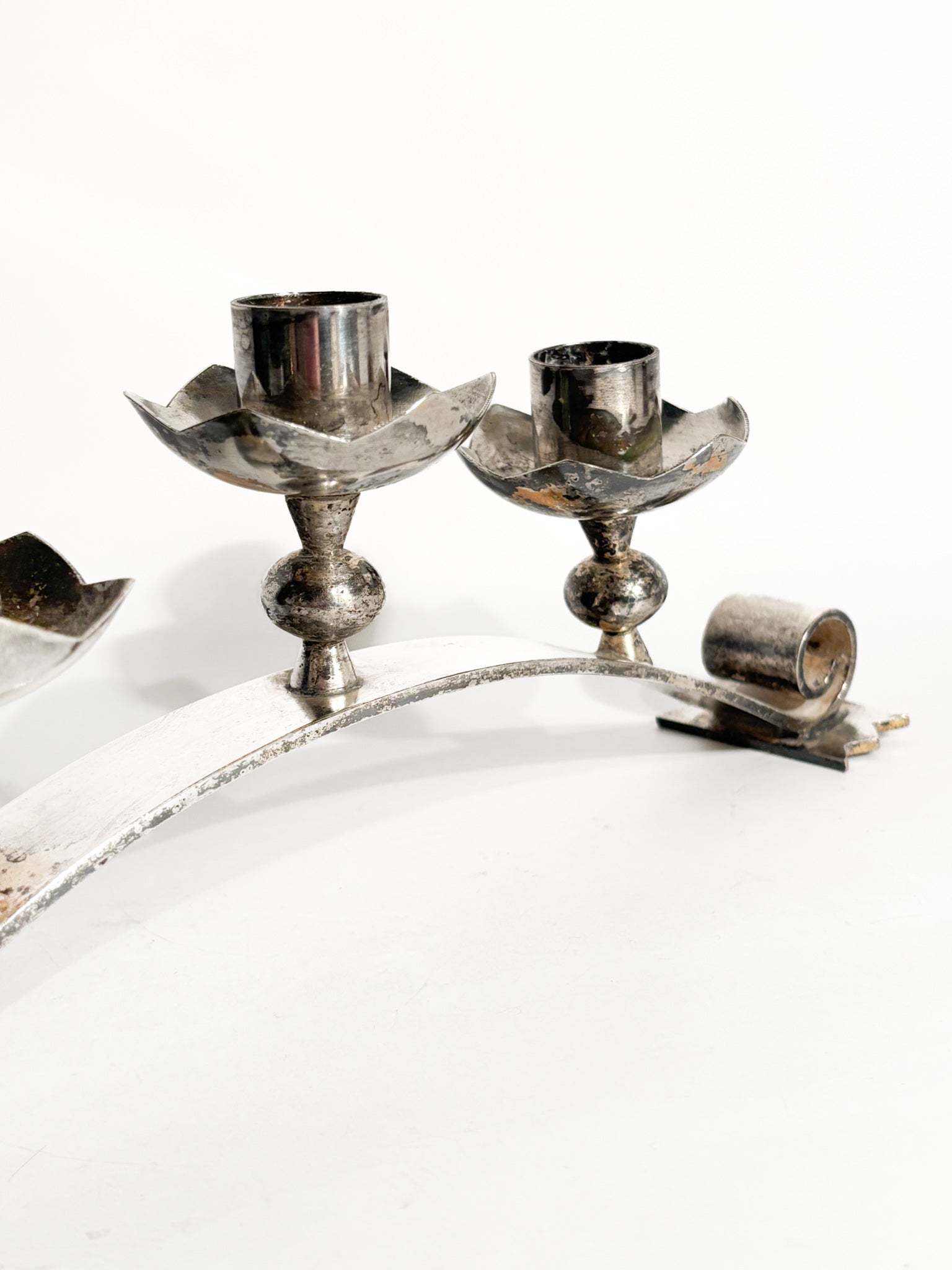 Portacandele Triplo in Metallo Argentato Manifattura Italiana Anni 50