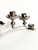 Portacandele Triplo in Metallo Argentato Manifattura Italiana Anni 50