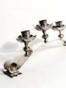 Portacandele Triplo in Metallo Argentato Manifattura Italiana Anni 50