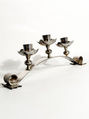 Portacandele Triplo in Metallo Argentato Manifattura Italiana Anni 50