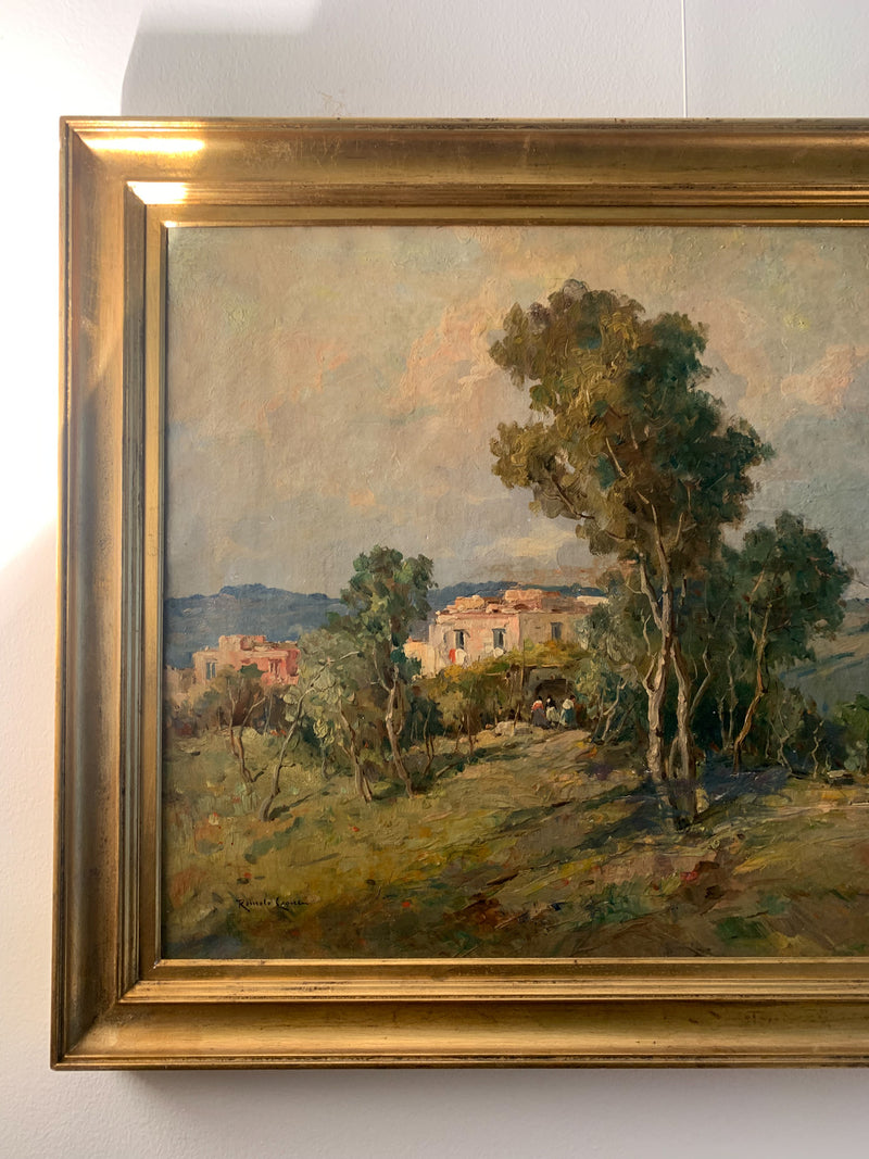 Oil Painting on Canvas of a Rural Landscape by Romolo Leone from the 1920s