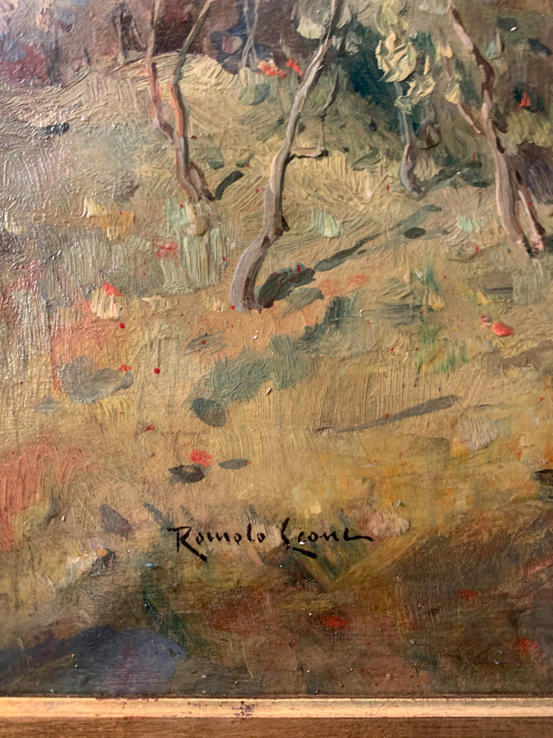 Oil Painting on Canvas of a Rural Landscape by Romolo Leone from the 1920s